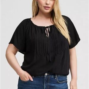 Torrid 1X Top Crinkle Gauze Flutter Sleeve Boho Peasant